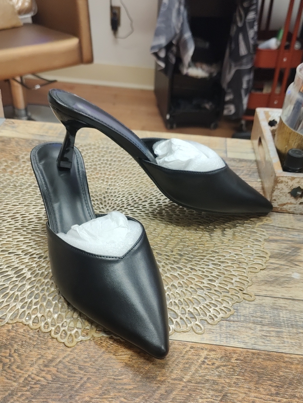 All Day Comfy Wear! Black Pointed-Toe Mule Heels - Women
